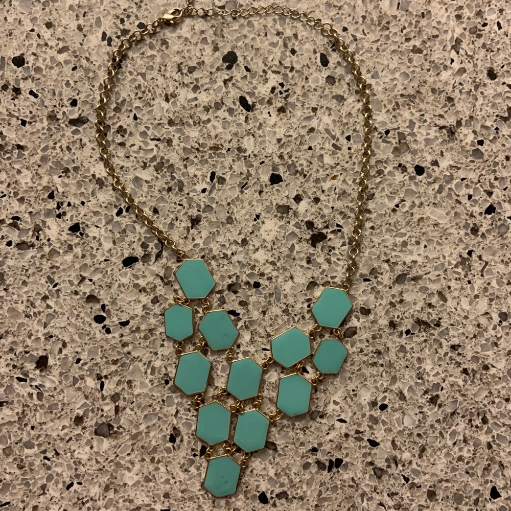 Gold statement necklace with turquoise beading